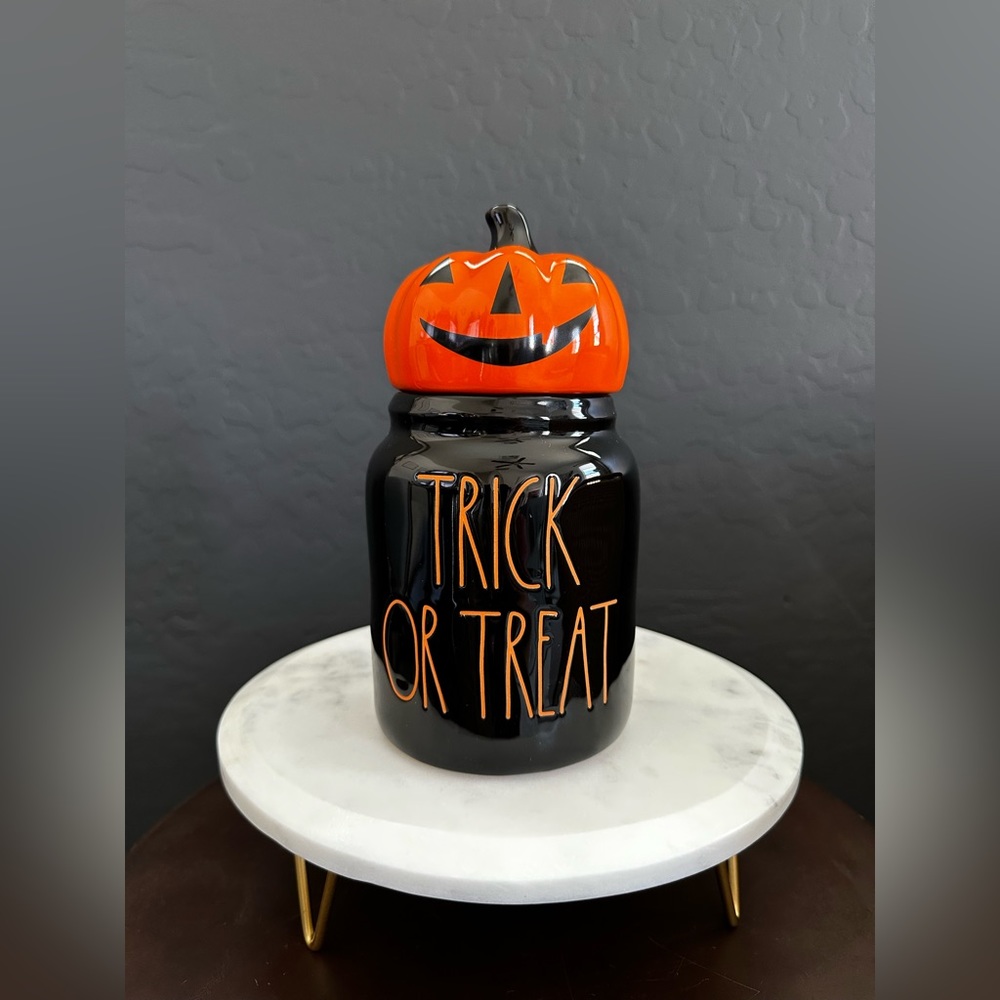 Trick or Treat Canister by Rae Dunn Ceramic Pumpkin Halloween Treats